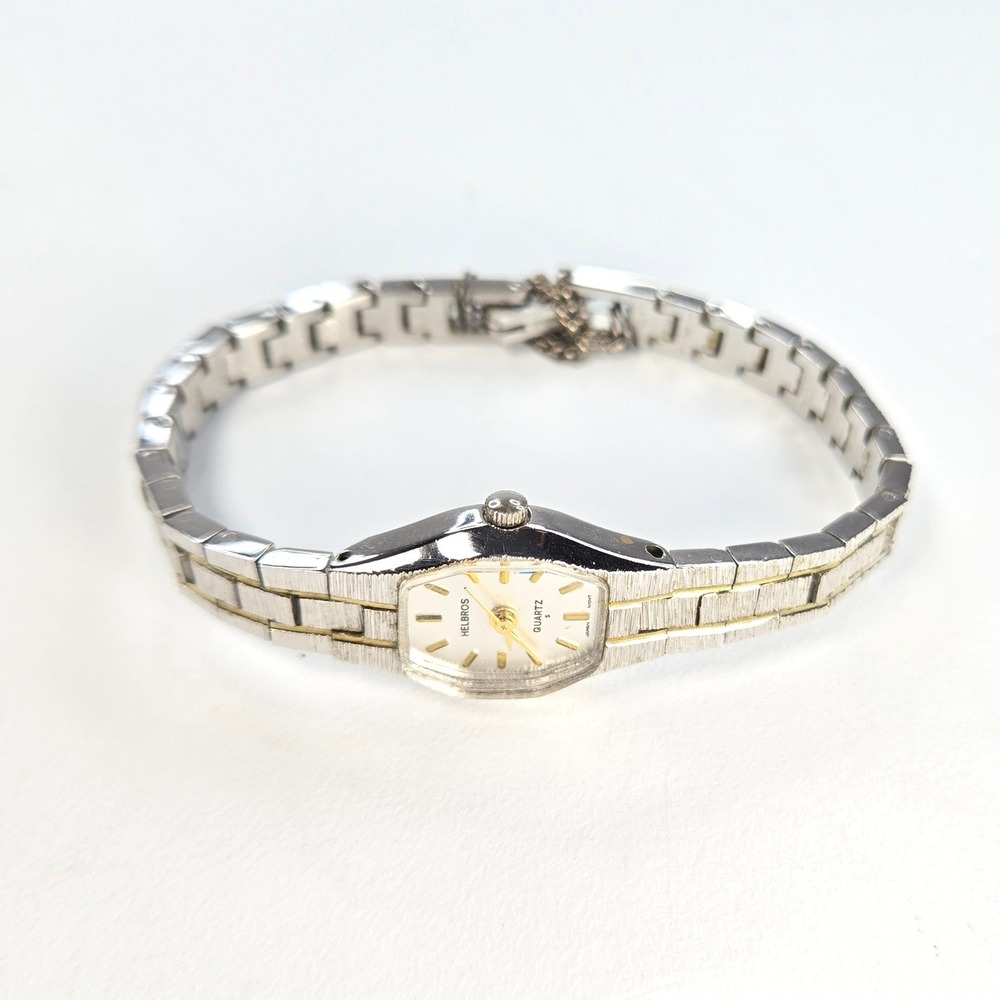 Helbros Vintage Two Tone Quartz Tonneau Watch 6.5" link Bracelet V238 24783 - Picture 9 of 14